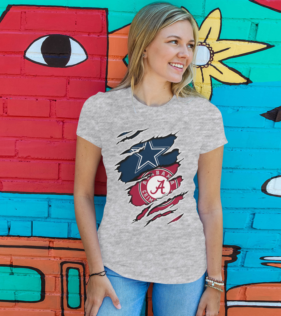 Dallas Cowboys Star And Alabama Crimson Tide Paw Rips T-Shirt