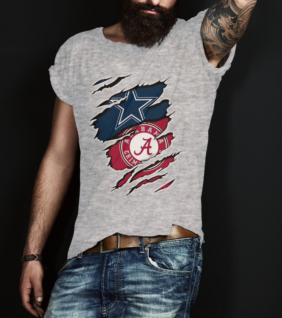 Dallas Cowboys Star And Alabama Crimson Tide Paw Rips T-Shirt