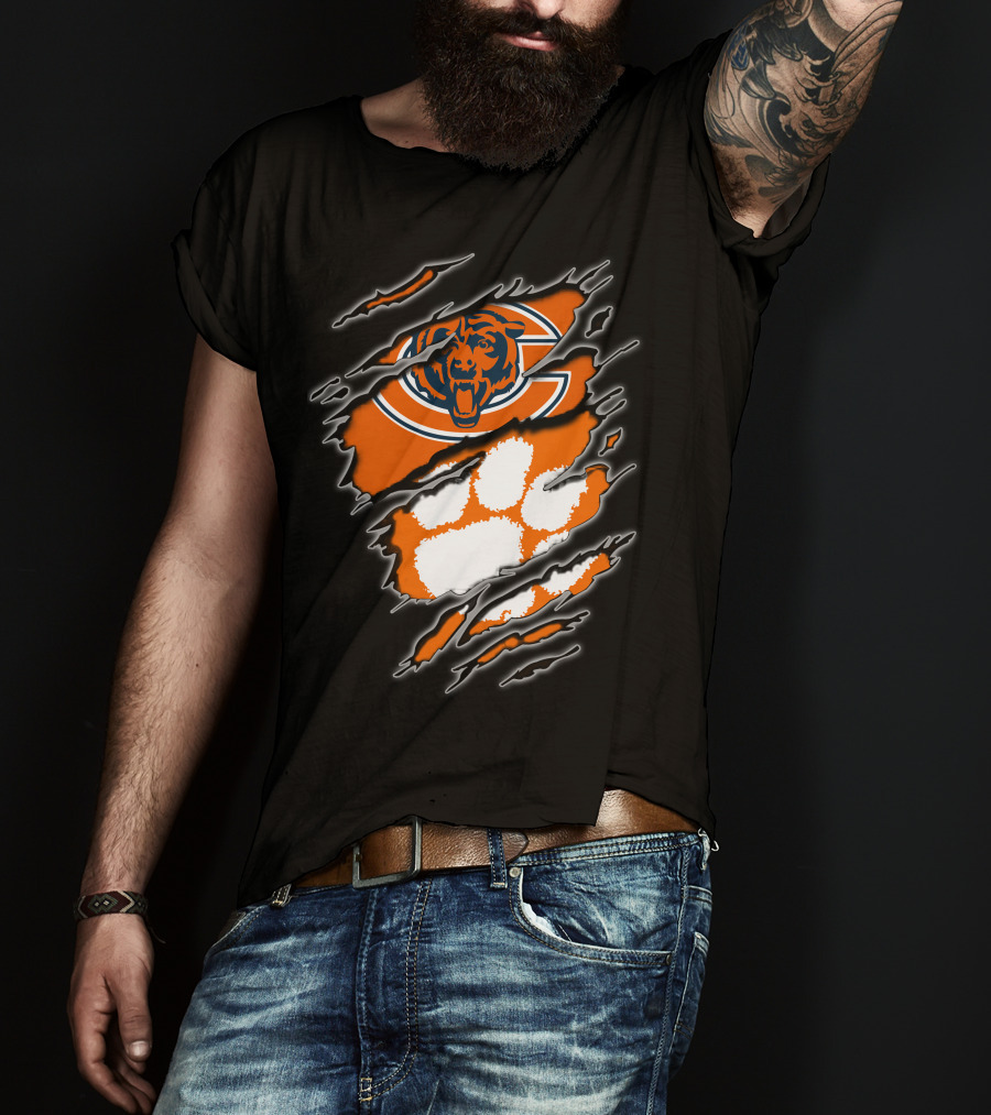 Chicago Bears Clemson Tigers Paw Logo Mashup T-Shirt