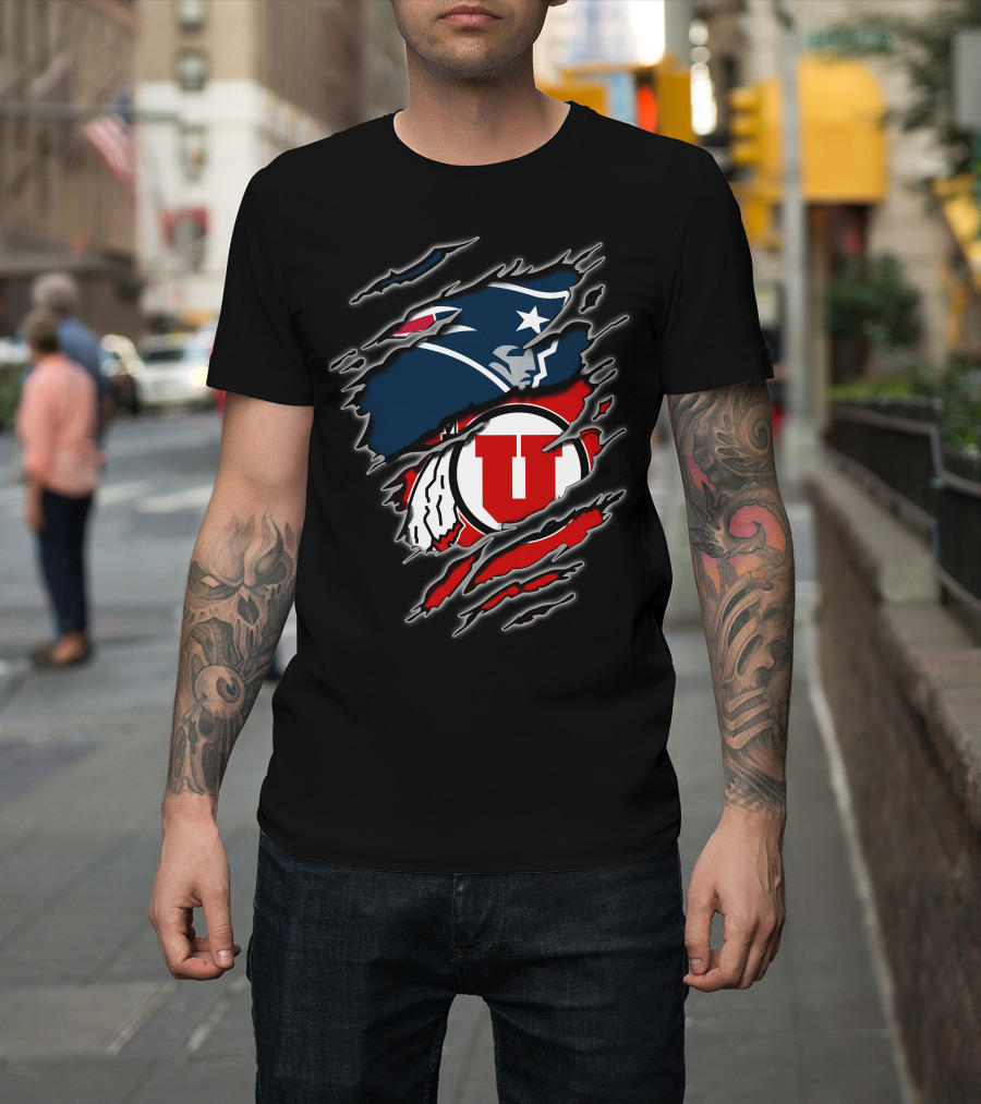 Patriots And Utah Utes Logos Torn T-Shirt