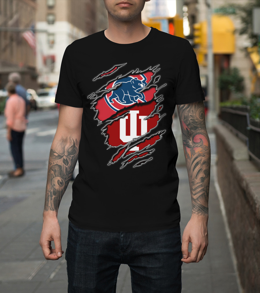 Chicago Cubs Indiana Hoosiers Dual Logo Claw Marks T-Shirt