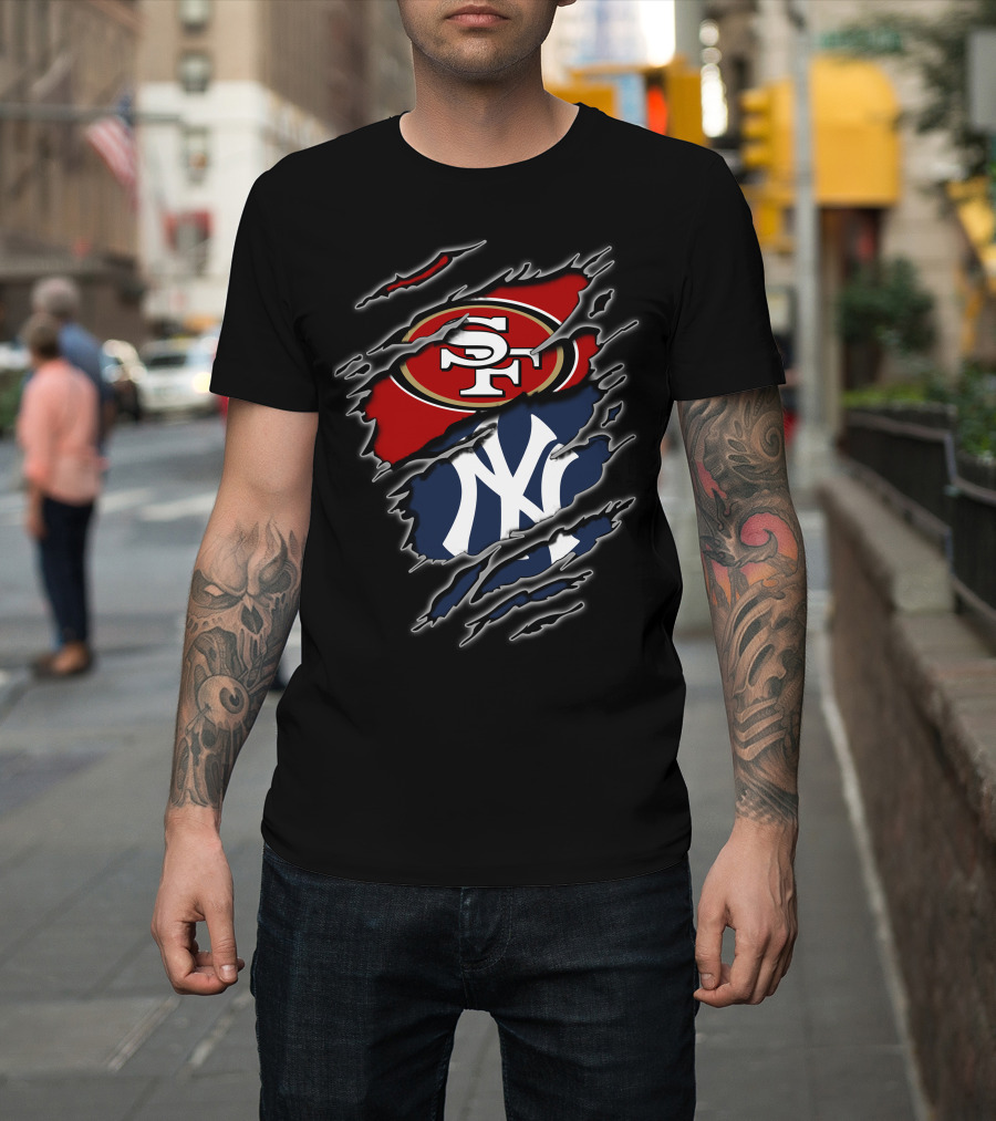 San Francisco 49ers New York Yankees Claw Slash Logo Mashup T-Shirt