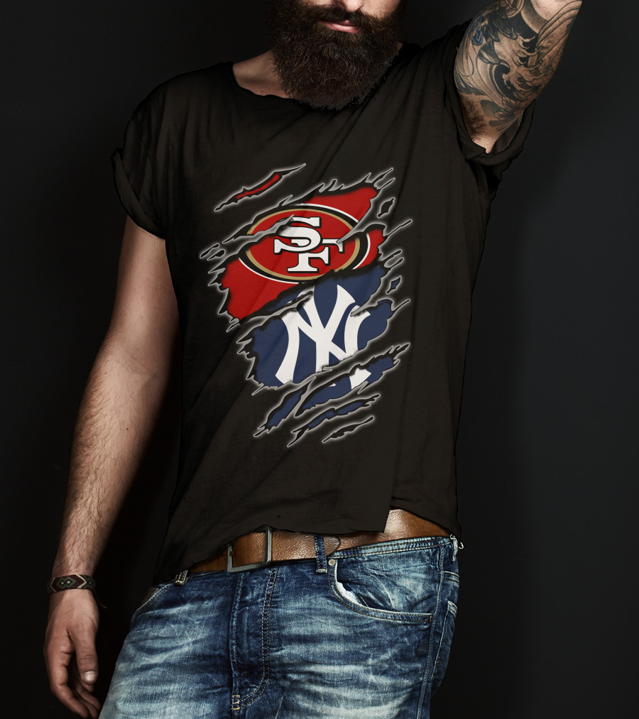 San Francisco 49ers New York Yankees Claw Slash Logo Mashup T-Shirt