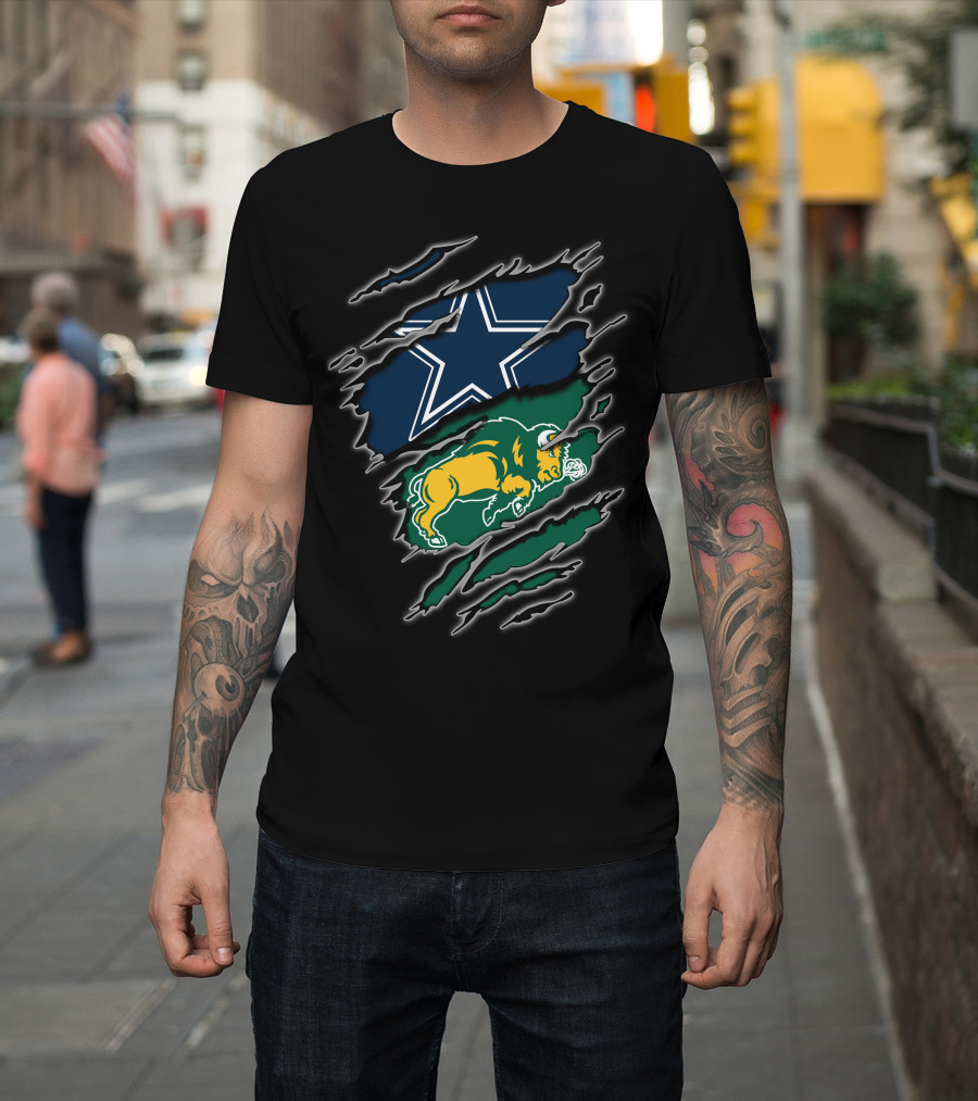 Dallas Cowboys North Dakota State Bison Dual Logo Ripped T-Shirt