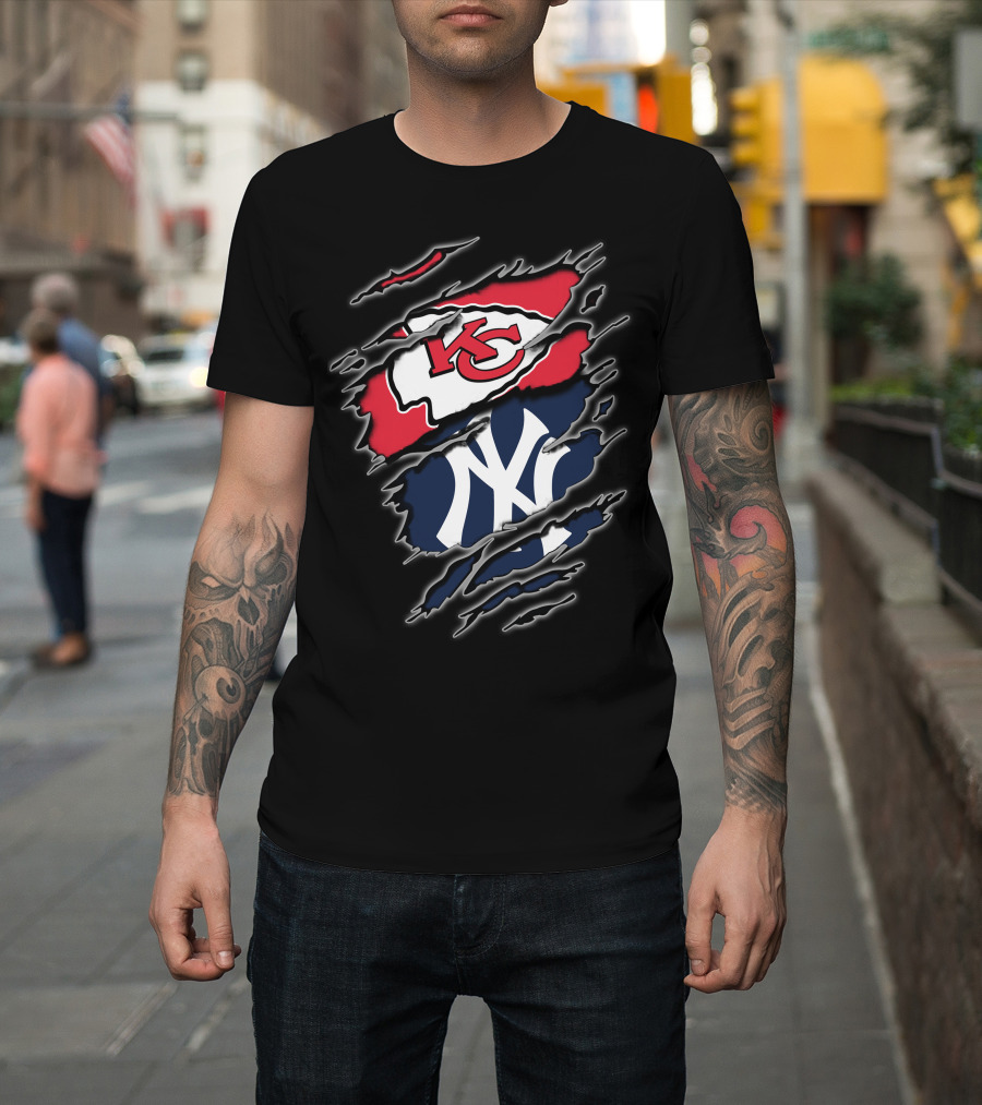 Kansas City Chiefs New York Yankees Crossover Sports Fan Gear T-Shirt