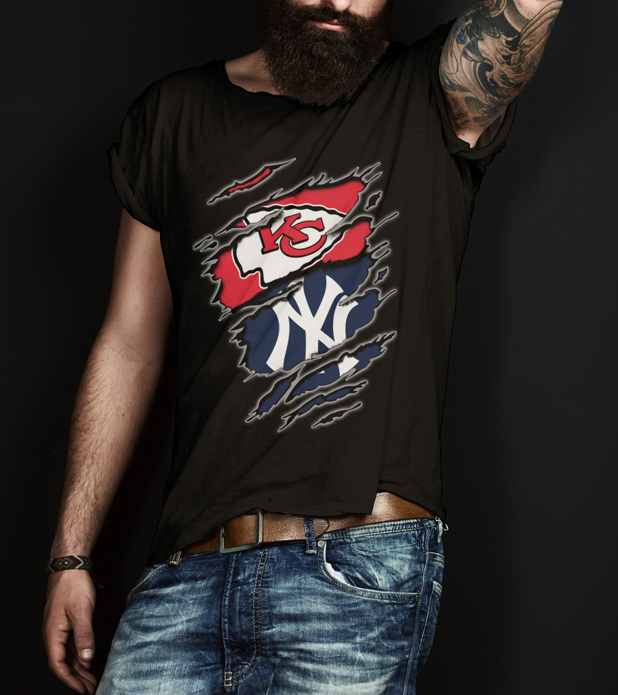 Kansas City Chiefs New York Yankees Crossover Sports Fan Gear T-Shirt