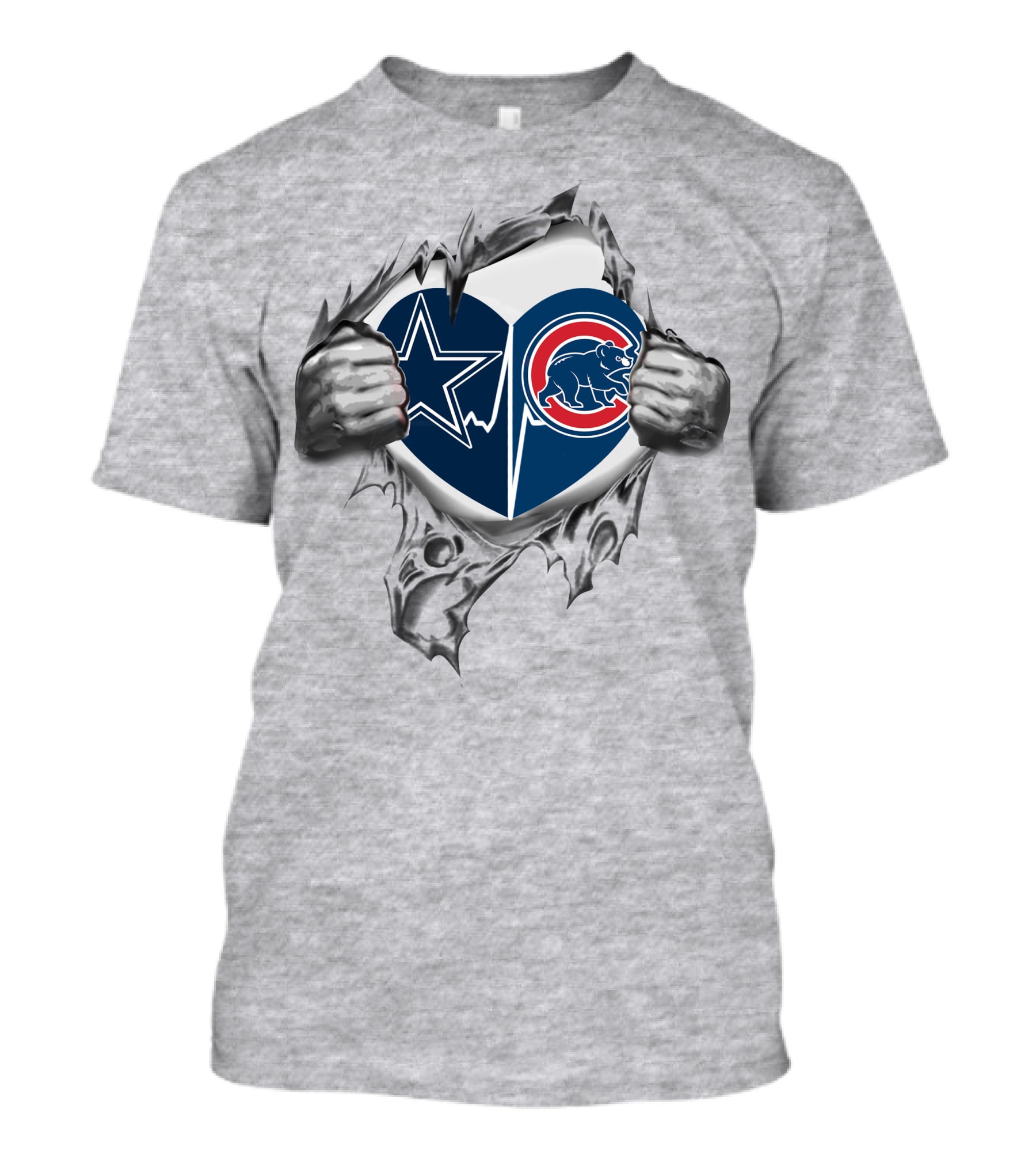 Dallas Cowboys Chicago Cubs Heart Logo Peeling Effect T-Shirt