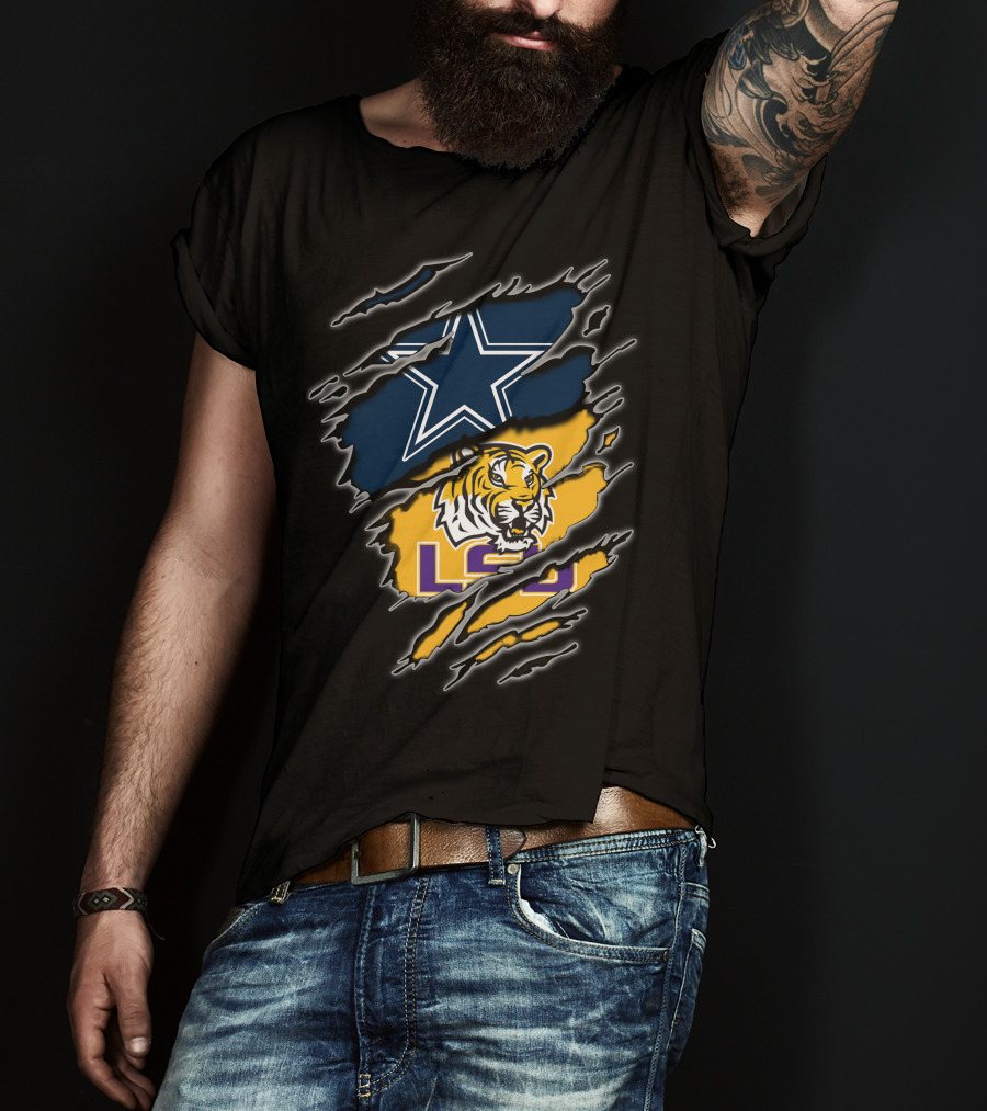 Cowboys Star And Lsu Tiger Claw Marks T-Shirt
