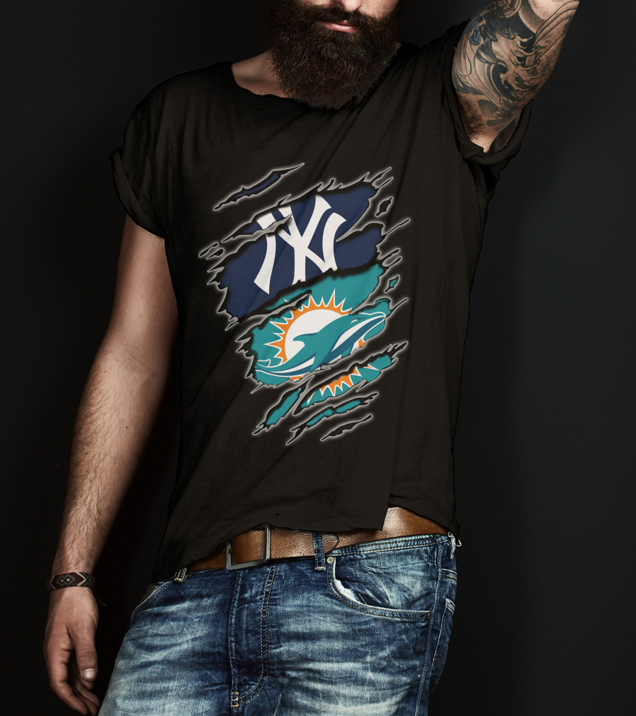 Yankees Dolphins Logos Fusion T-Shirt