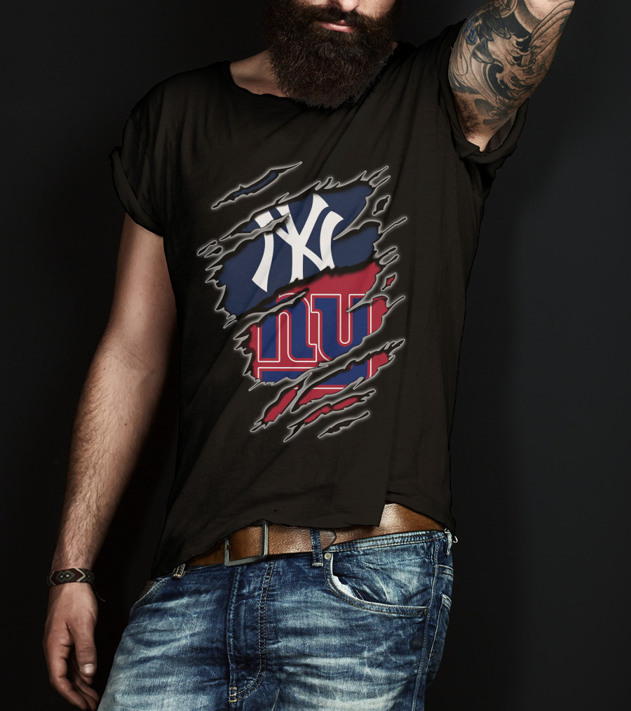 Yankees Giants Logo Fusion Tattered T-Shirt