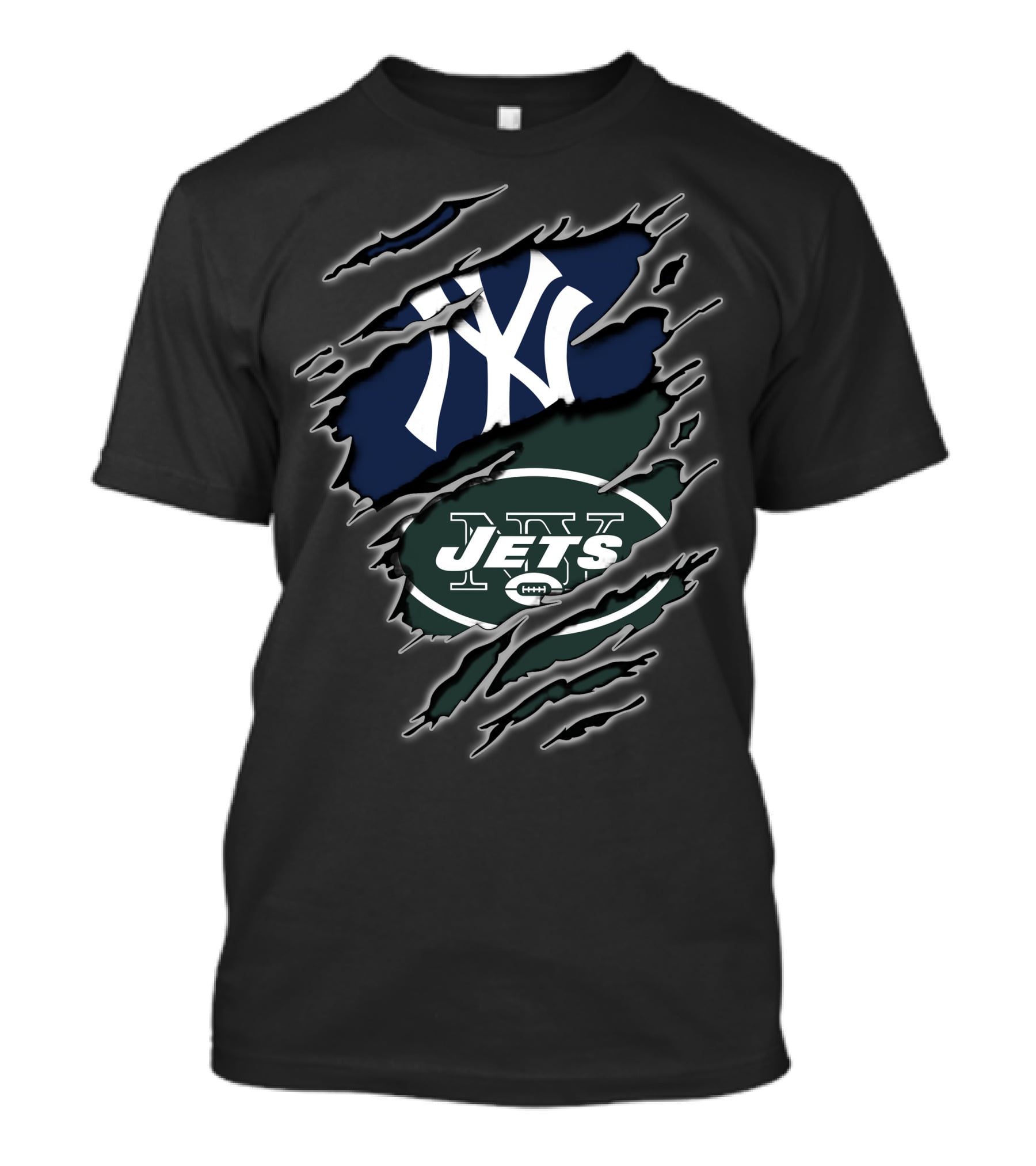 Yankees Jets Dual Logo Graphic With Torn Effect T-Shirt