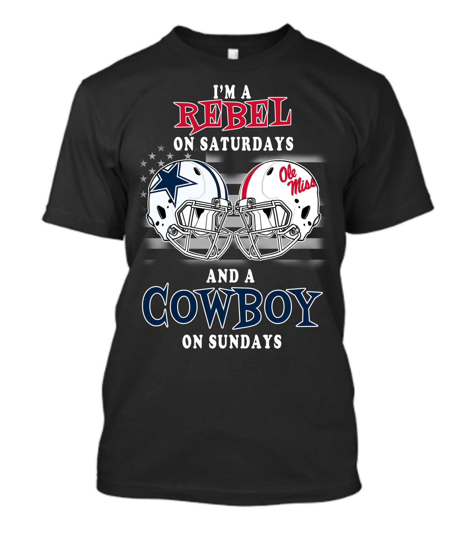 I'm A Rebel On Saturdays And A Cowboy On Sundays Ole Miss Cowboys Helmets T-Shirt