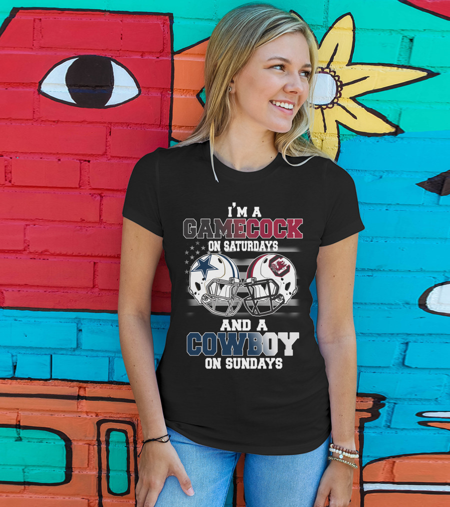 I'm A Gamecock On Saturdays And A Cowboy On Sundays Football Helmets T-Shirt