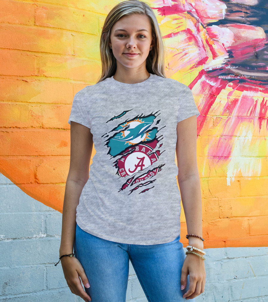 Alabama Crimson Tide Miami Dolphins Crossover Fan Jersey T-Shirt