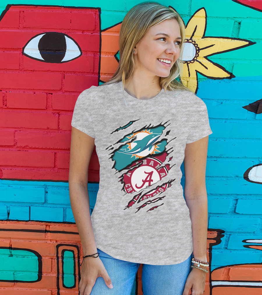 Alabama Crimson Tide Miami Dolphins Crossover Fan Jersey T-Shirt