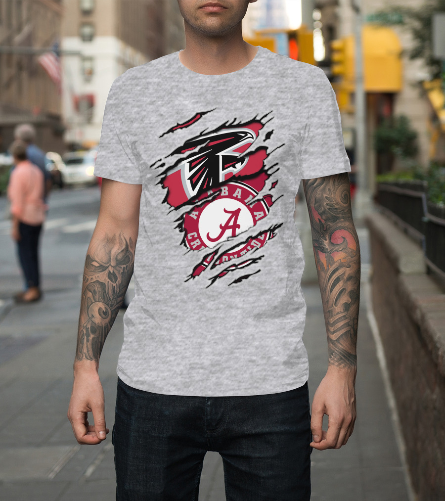 Alabama Crimson Tide and Atlanta Falcons Ripped Logo Combo T-Shirt