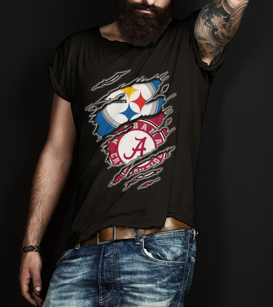 Alabama Crimson Tide And Pittsburgh Steelers Crossover T-Shirt