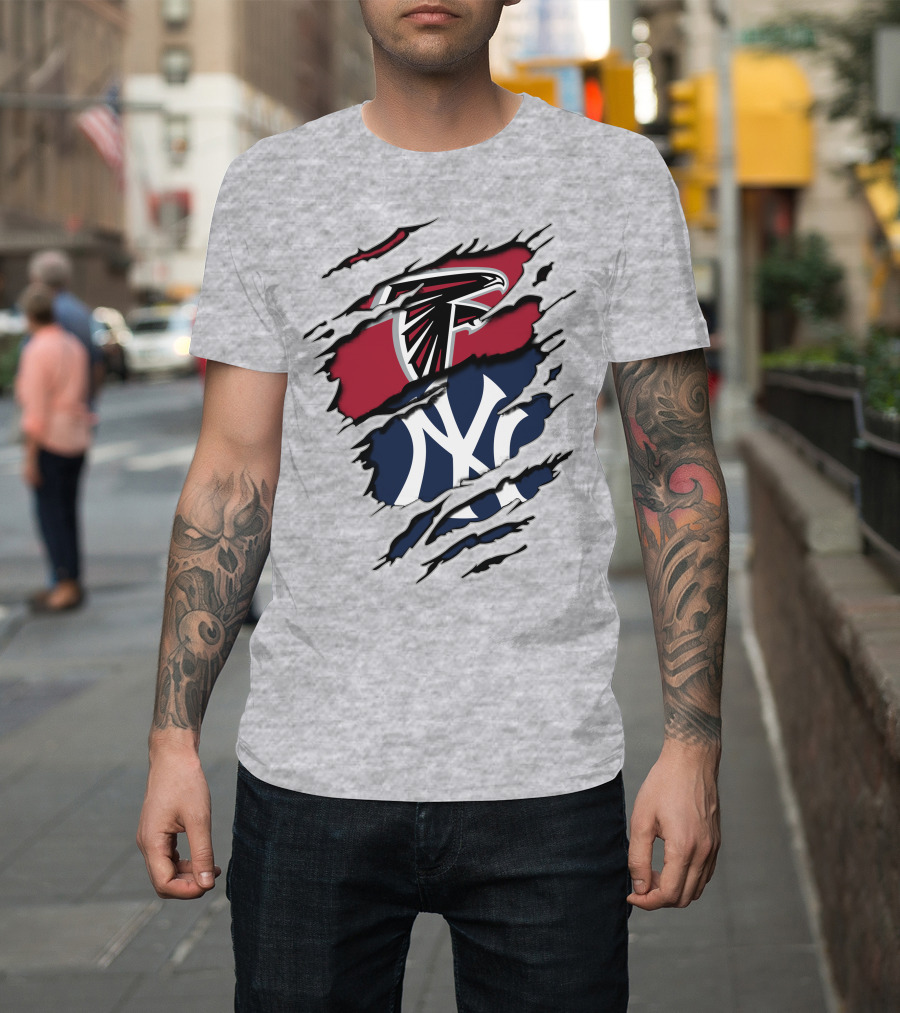 Atlanta Falcons New York Yankees Logo Mashup T-Shirt