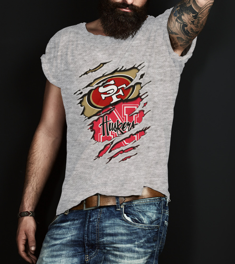 49ers Sf Logo Huskers N Cornhuskers Ripped T-Shirt