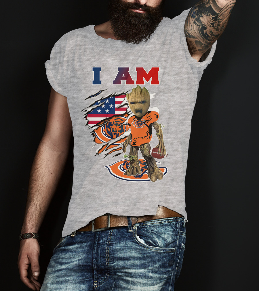 I Am Groot Chicago Bears Football Team Groot Usa Flag T-Shirt