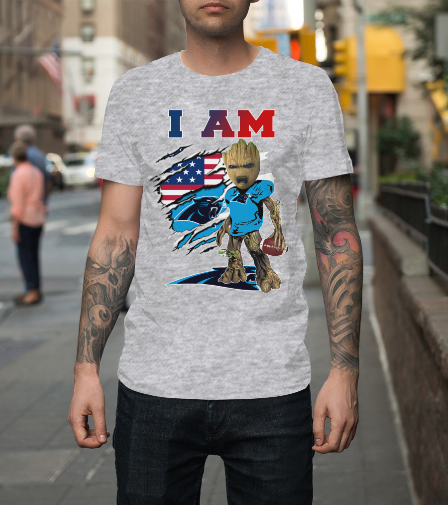 I Am Panthers Groot Football American Flag Crossover T-Shirt