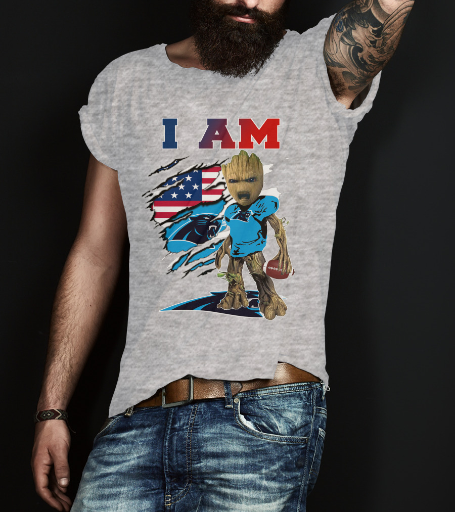 I Am Panthers Groot Football American Flag Crossover T-Shirt