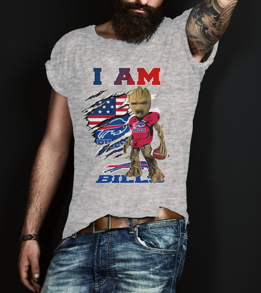 I Am Groot Buffalo Bills American Flag Football T-Shirt