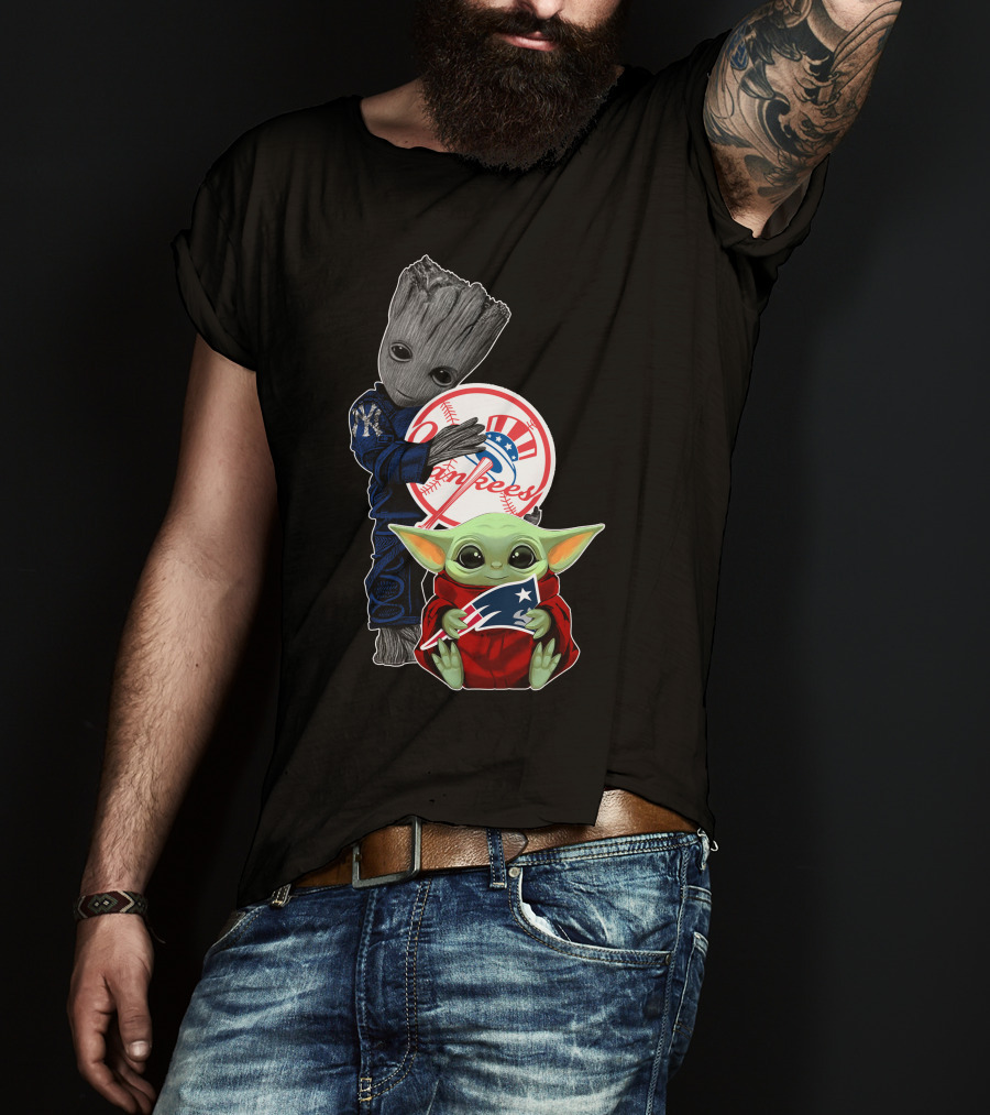 Yankees Groot And Baby Yoda Patriots Crossover With Baseball T-Shirt