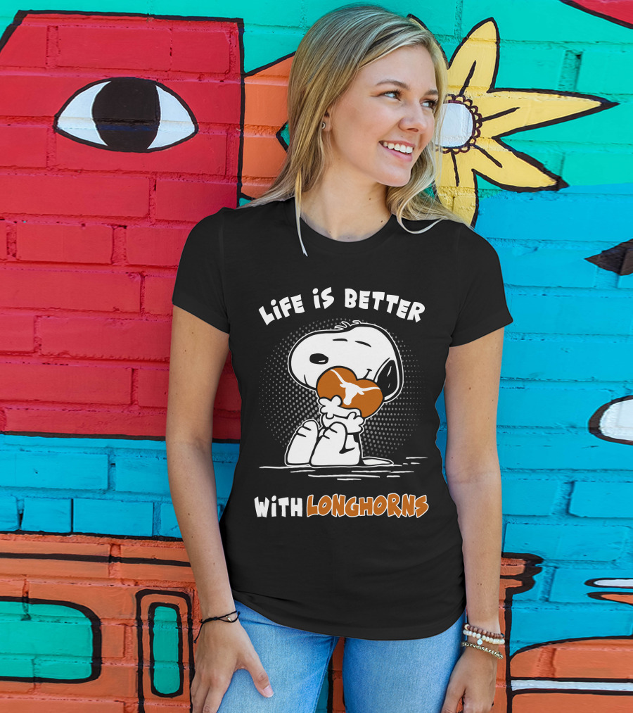 Life Is Better With Longhorns Snoopy Hugging Football T-Shirt