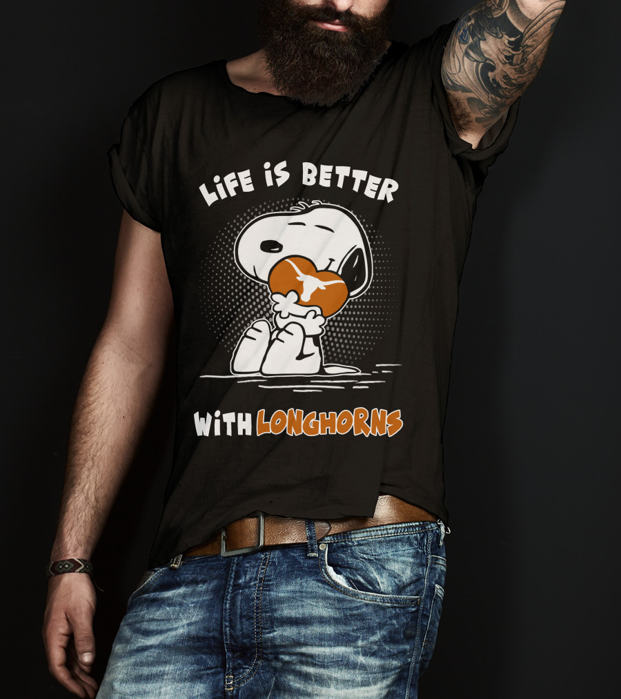 Life Is Better With Longhorns Snoopy Hugging Football T-Shirt