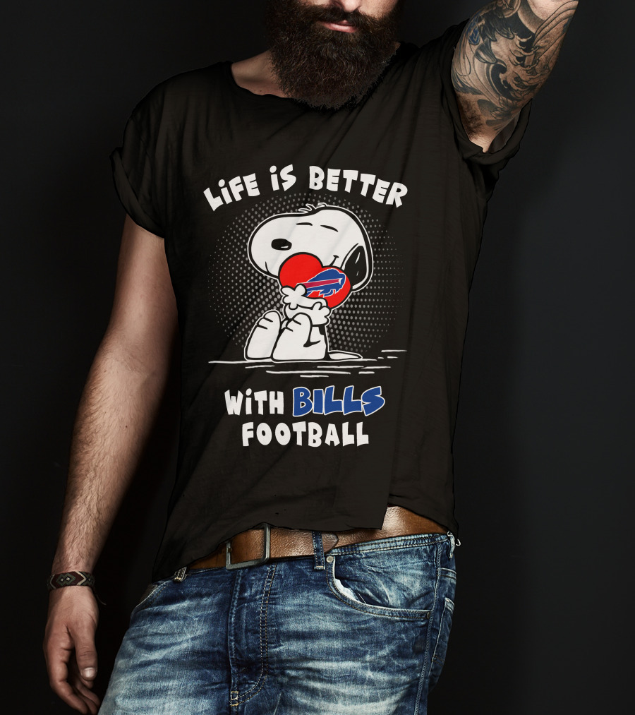 Life Is Better With Bills Football Snoopy Holding Buffalo Bills Logo Balloon T-Shirt