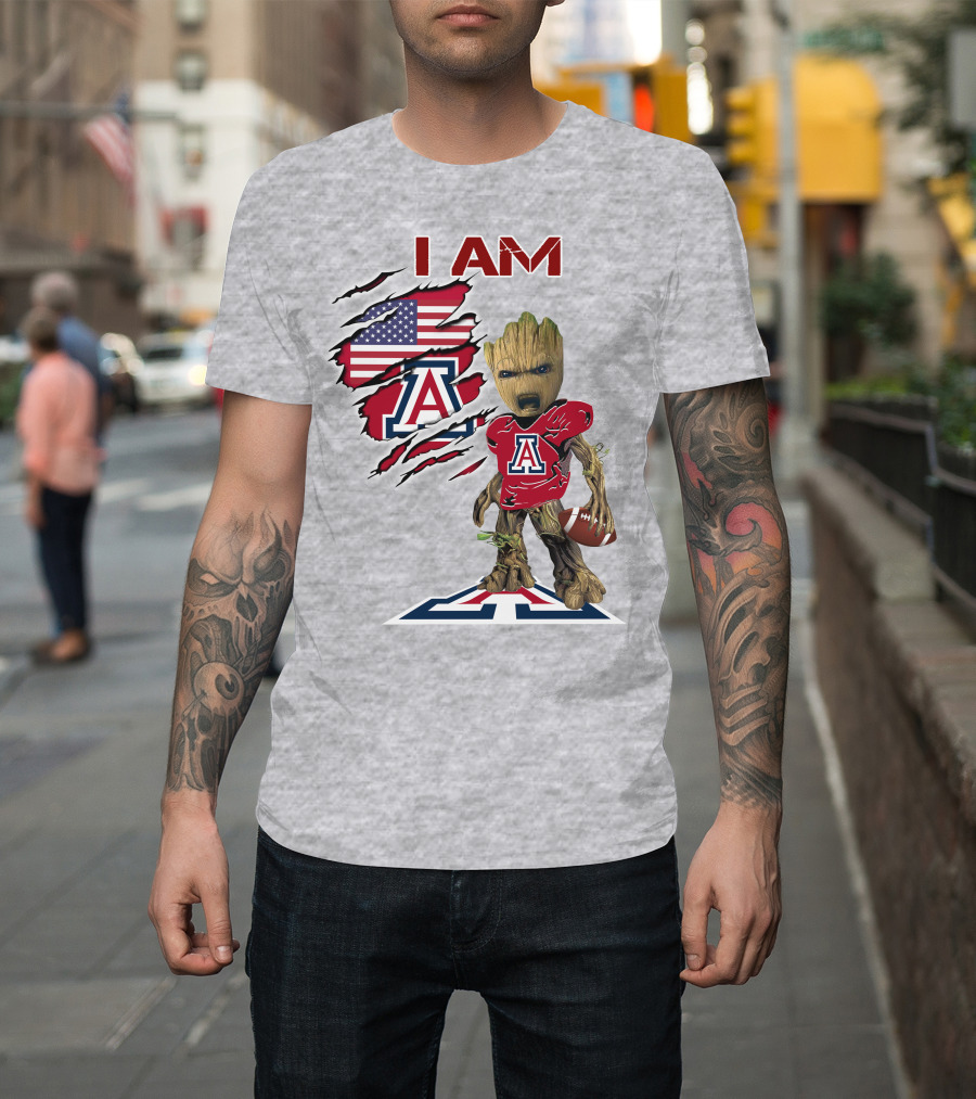 I AM Arizona Wildcats Groot Football USA Flag T-Shirt
