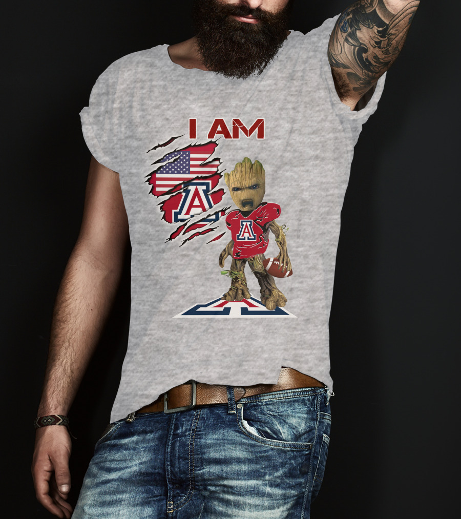 I AM Arizona Wildcats Groot Football USA Flag T-Shirt