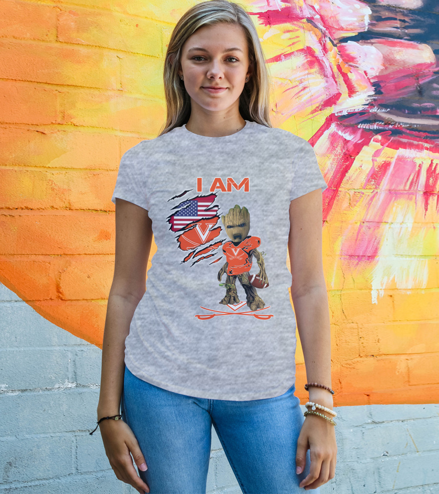 I AM Baby Groot Cavaliers Football USA Flag T-Shirt