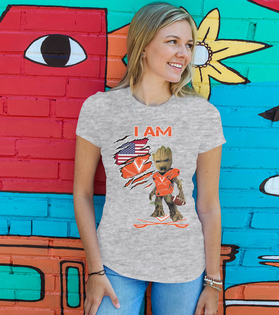 I AM Baby Groot Cavaliers Football USA Flag T-Shirt