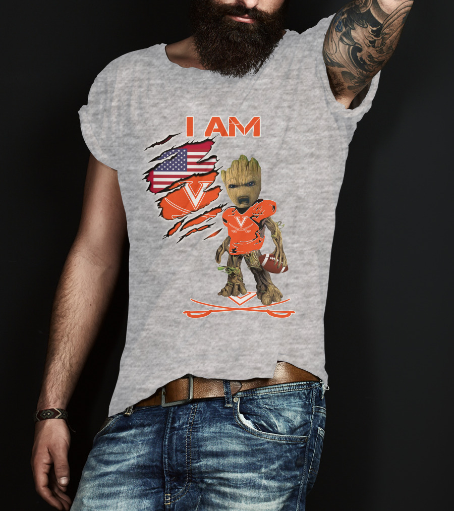 I AM Baby Groot Cavaliers Football USA Flag T-Shirt