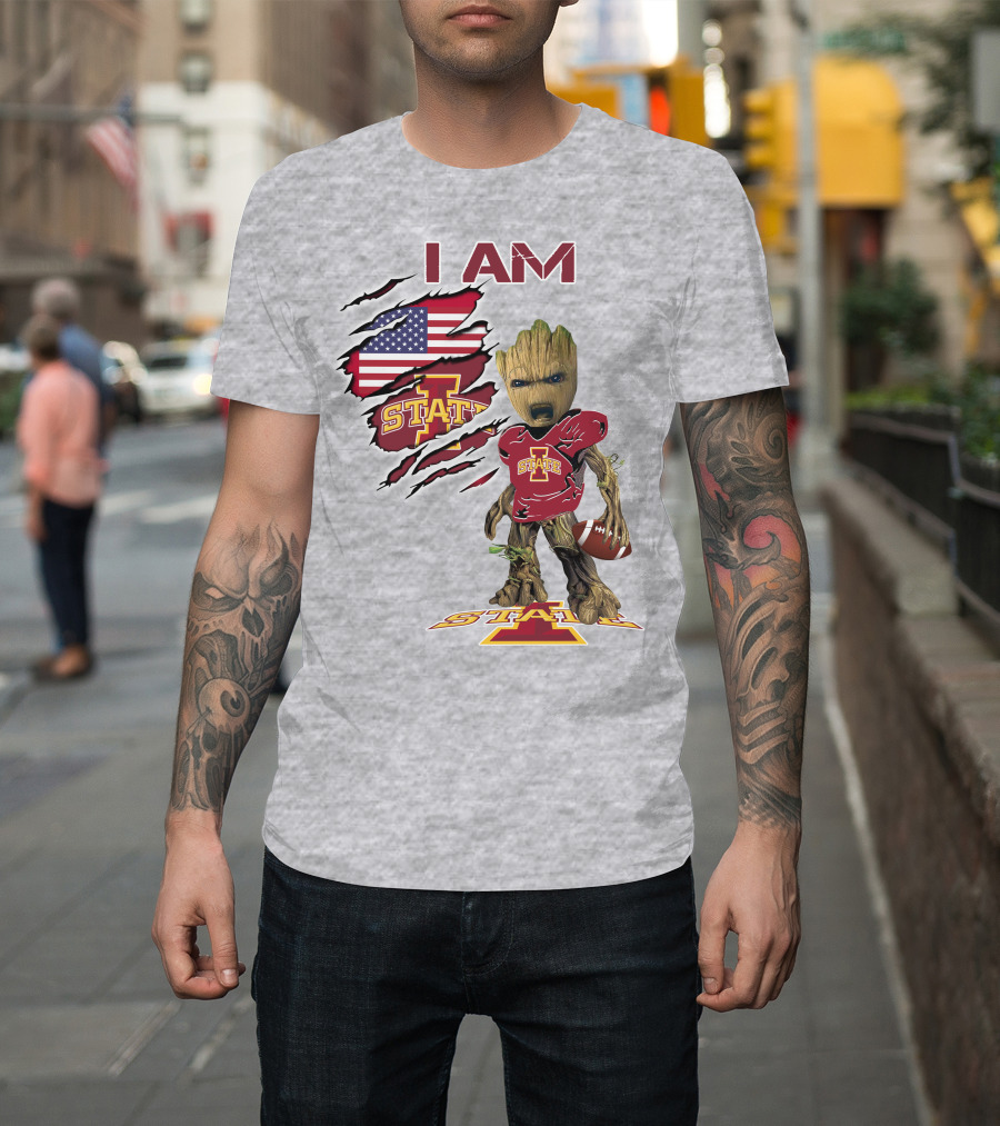 I Am Iowa State Baby Groot Football USA Flag T-Shirt