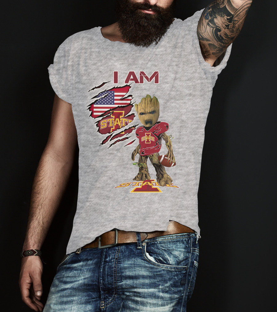 I Am Iowa State Baby Groot Football USA Flag T-Shirt