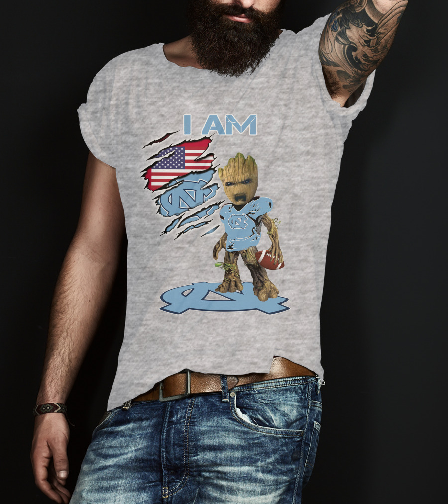 I AM Tarheel Baby Groot UNC Football USA Flag T-Shirt