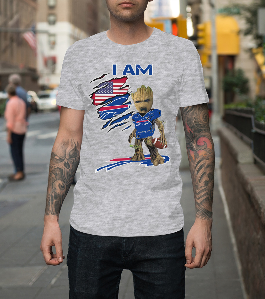 I Am American Flag Football Groot Bills T-Shirt