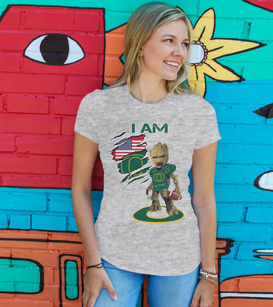 I AM American Flag Oregon Duck Baby Groot Football T-Shirt