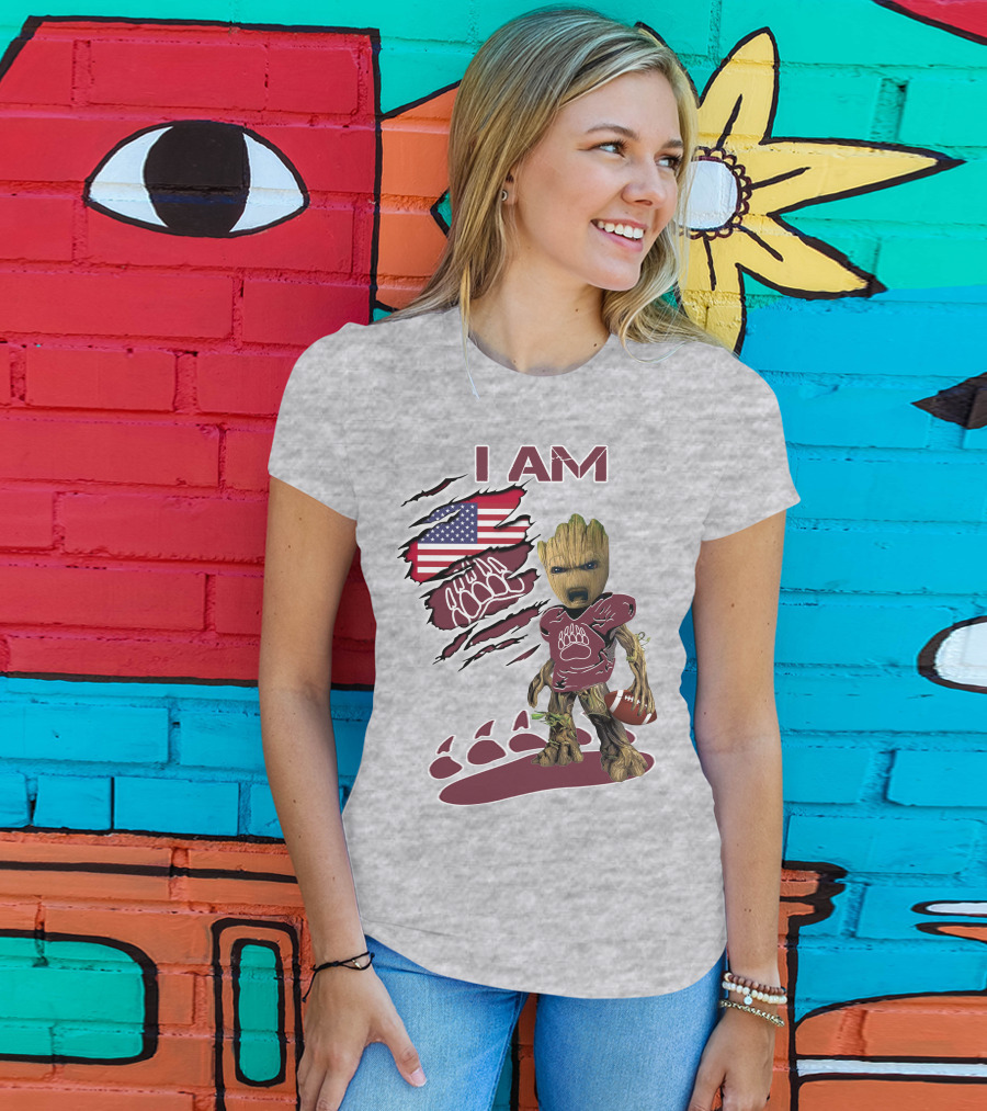 I Am Montana Baby Groot Football Bear American Flag T-Shirt