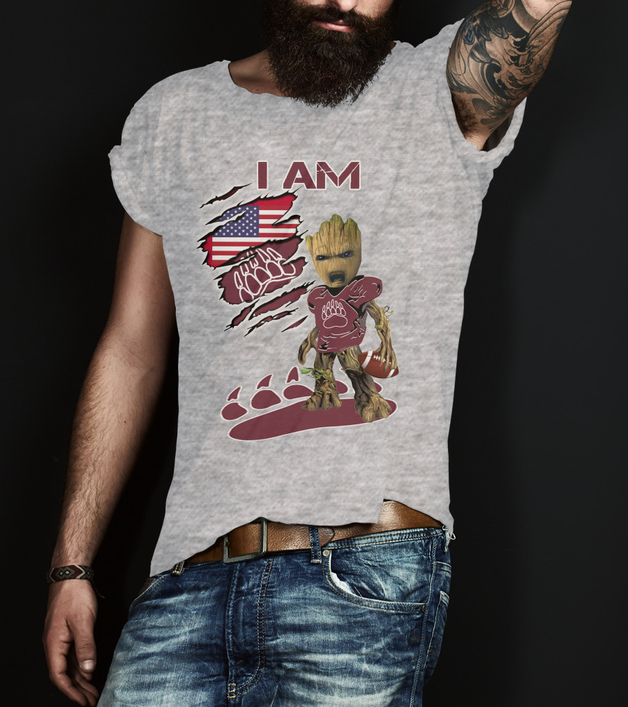 I Am Montana Baby Groot Football Bear American Flag T-Shirt