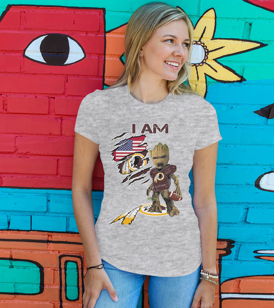 I Am Redskins Groot Football Nfl Logo Usa Flag T-Shirt