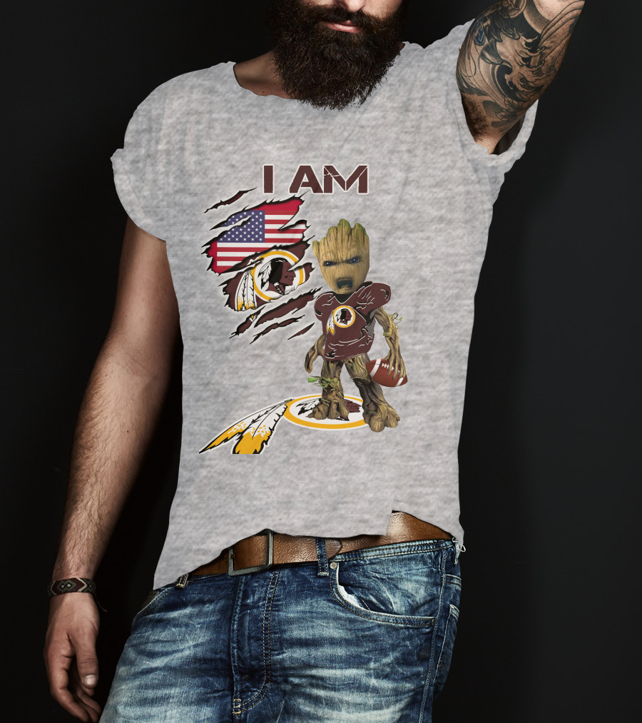 I Am Redskins Groot Football Nfl Logo Usa Flag T-Shirt