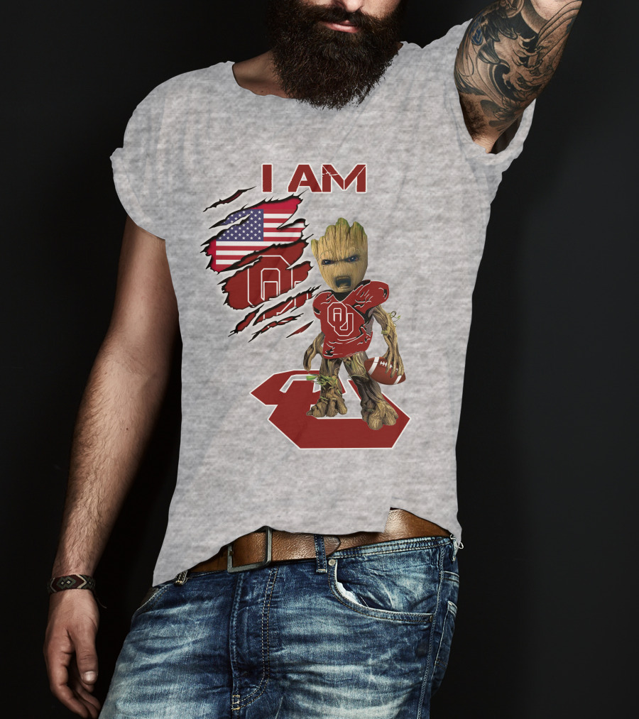I Am Baby Groot OU Sooners Football USA Flag T-Shirt