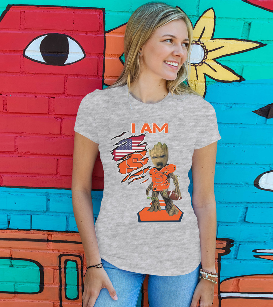 I Am Syracuse Baby Groot American Football Player With Flag And Orange S T-Shirt