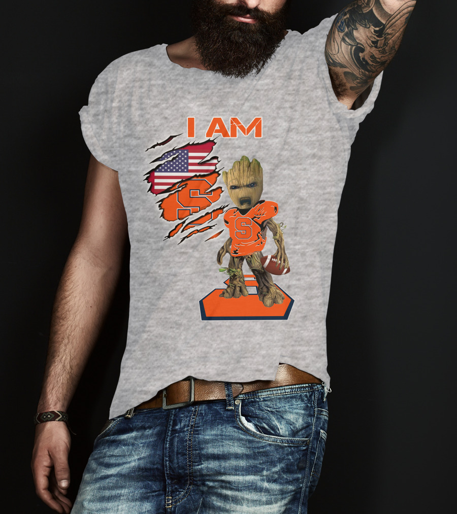 I Am Syracuse Baby Groot American Football Player With Flag And Orange S T-Shirt