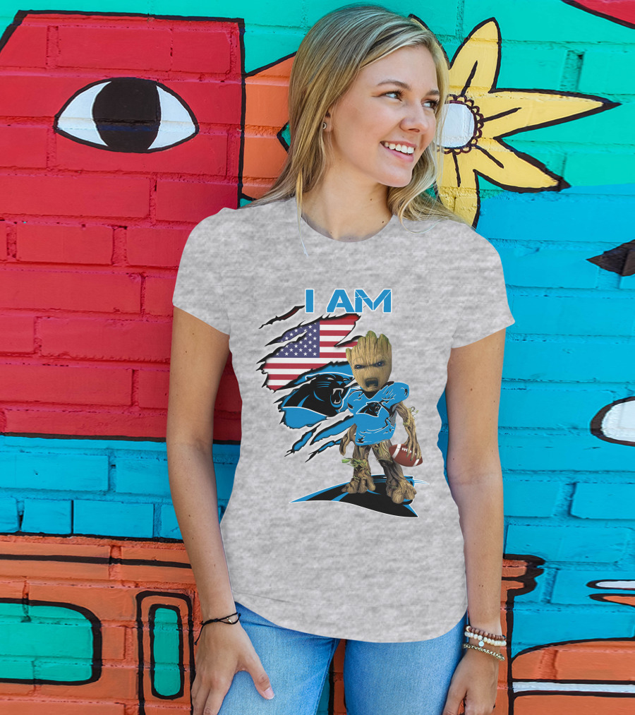 I Am Panthers Baby Groot Football Usa Flag T-Shirt