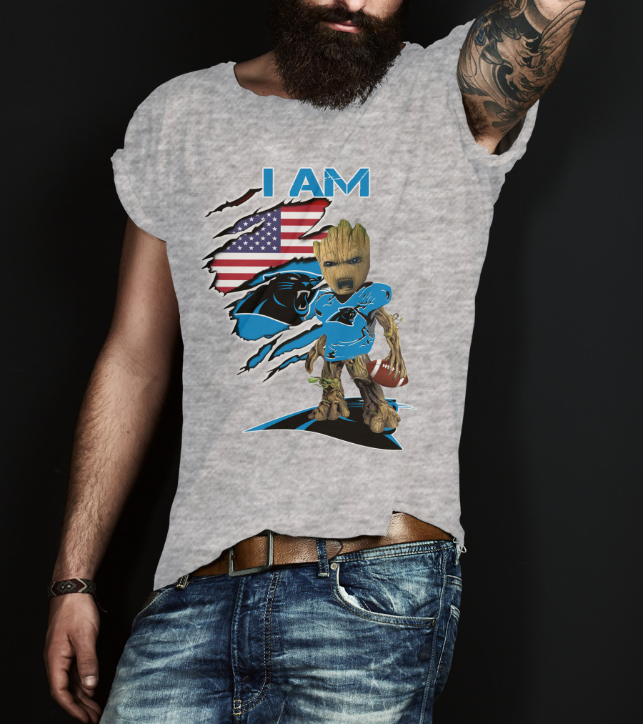 I Am Panthers Baby Groot Football Usa Flag T-Shirt